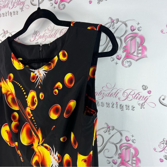 Dress floral swirls roses flowers Black and Yellow Floral Sleeveless unique - Picture 4 of 11